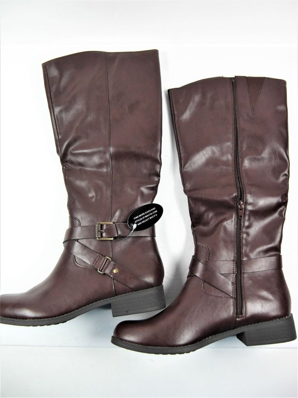Style & Co Faux Leather Brown Marliee Tall Boots Size 5.5 Riding Chelsea Zip Up